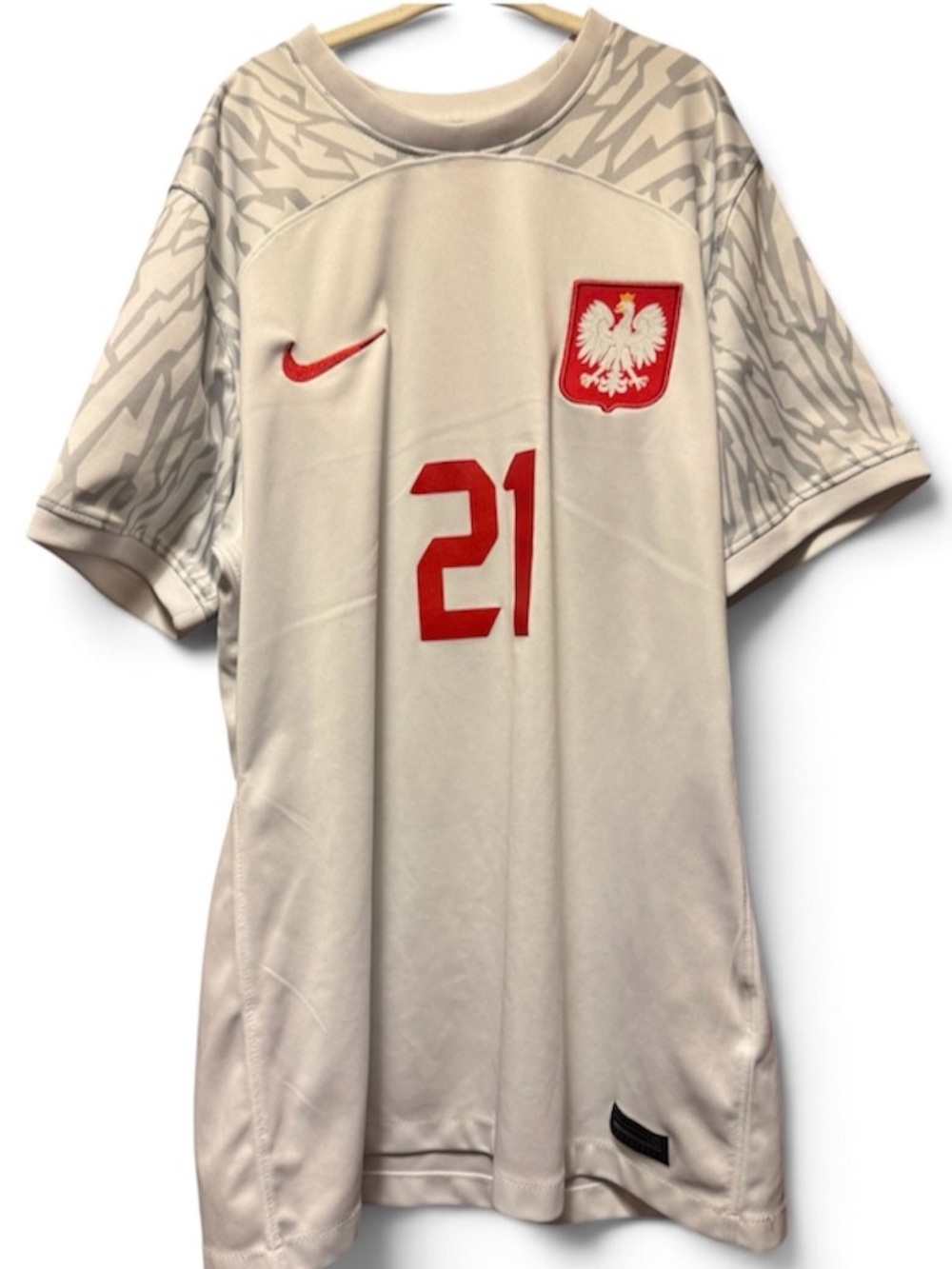 Nike Men's Poland Soccer Jersey in Cream with Red Accents